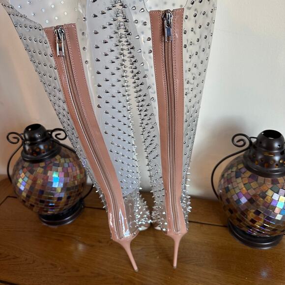 STEVE MADDEN Vava Over The Knee OTK Boots Clear Studded - Picture 7 of 11